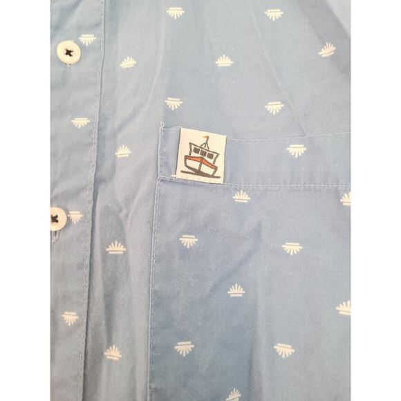 Low Tide Men’s Button Down Shirt Large Blue White Print Short Sleeve Casual - Picture 4 of 4